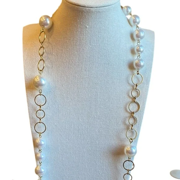 RJ GRAZIANO Faux Pearl and Gold-Tone Circle Chain Link Long Necklace - Picture 3 of 9